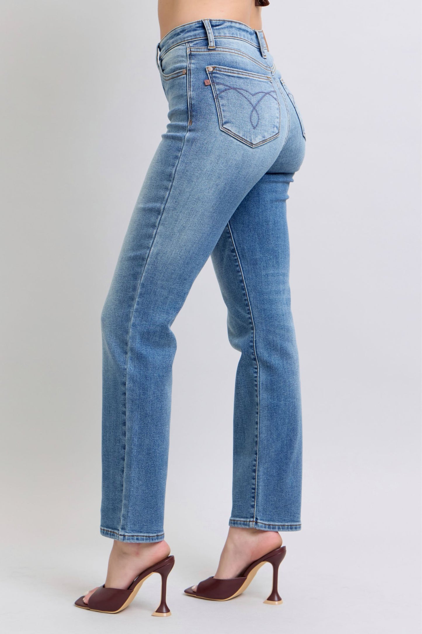 Judy Blue Thermal High-Rise Straight Leg Winter Retro Denim Pants Slim Fit Jeans