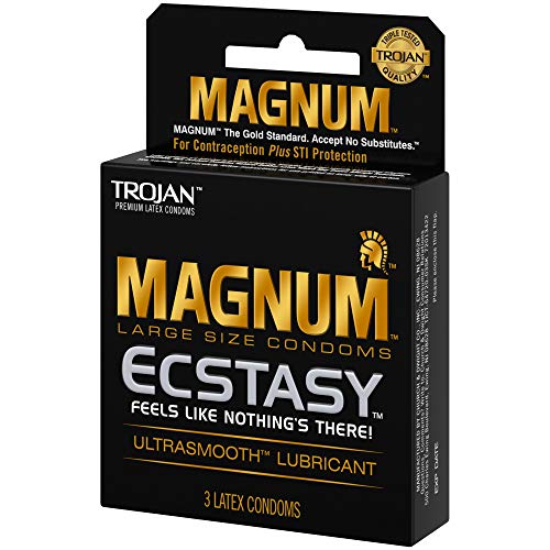 Trojan Magnum Ecstasy Large Size Condom, 3 Count Box, with Ultrasmooth