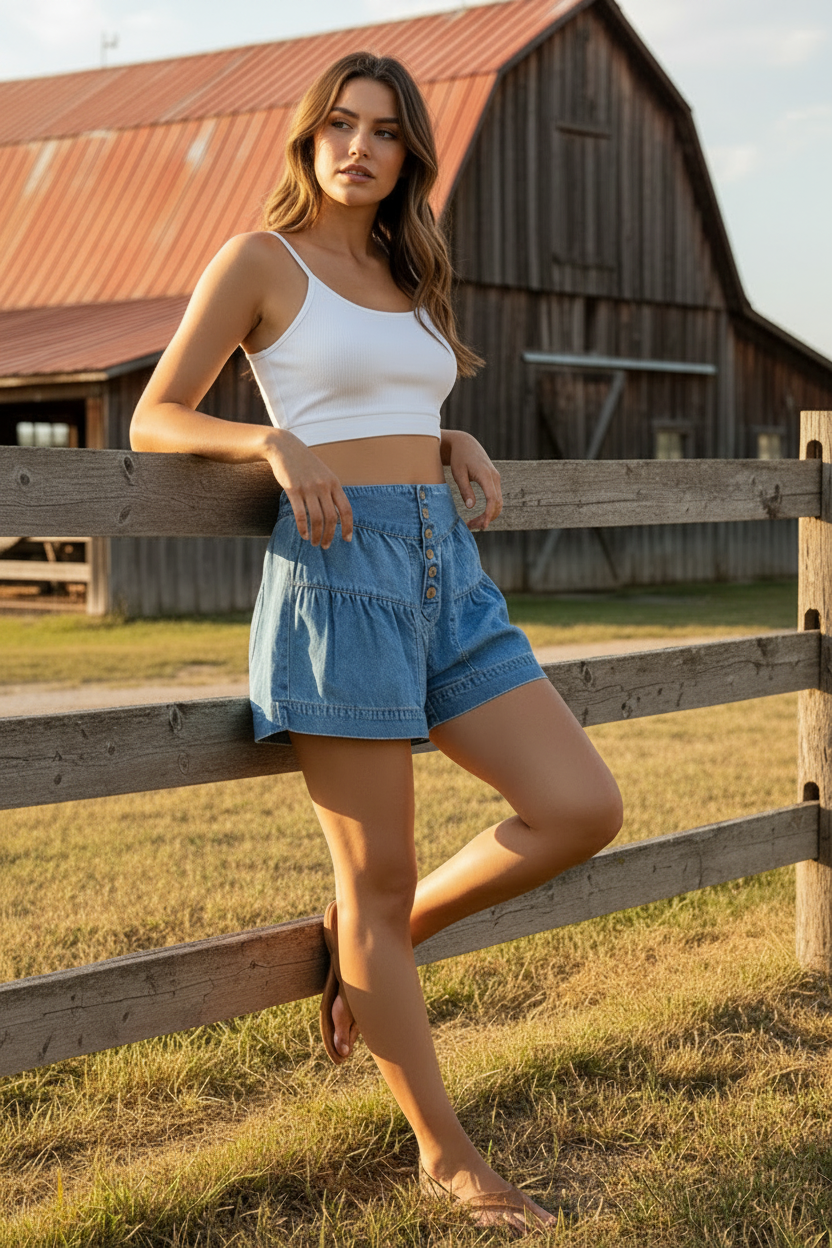 RISEN Elastic Band Slouchy Shorts With Shirred Detail