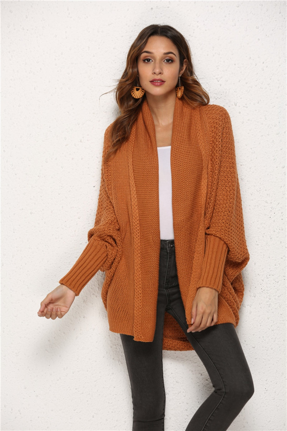 Oversized Knit Cardigan Batwing Sleeve Lightweight Baggy Open Front Sweater