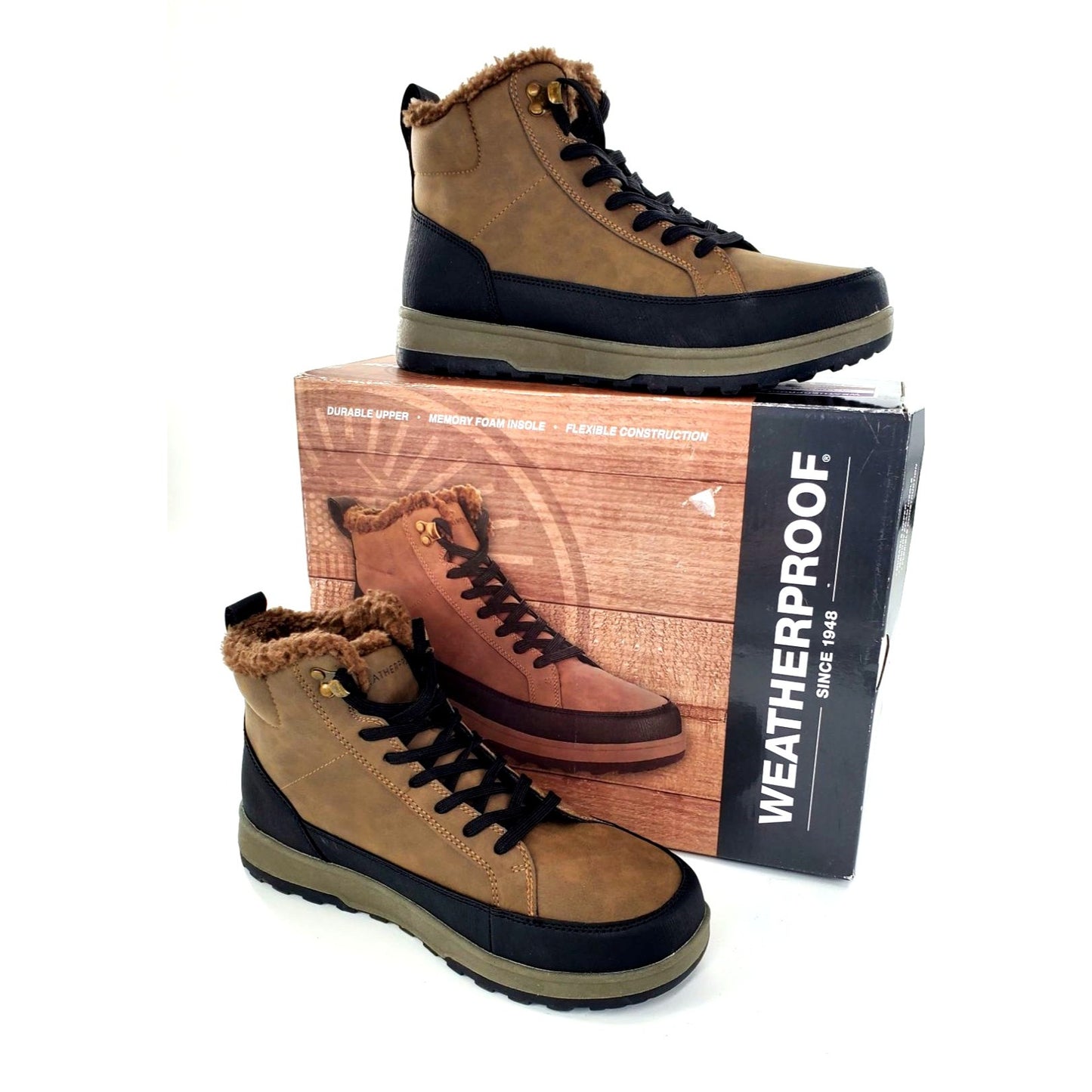WEATHERPROOF Sneaker Boots Mens Logjam Memory Foam Lace-up Outdoor Shoe Brown