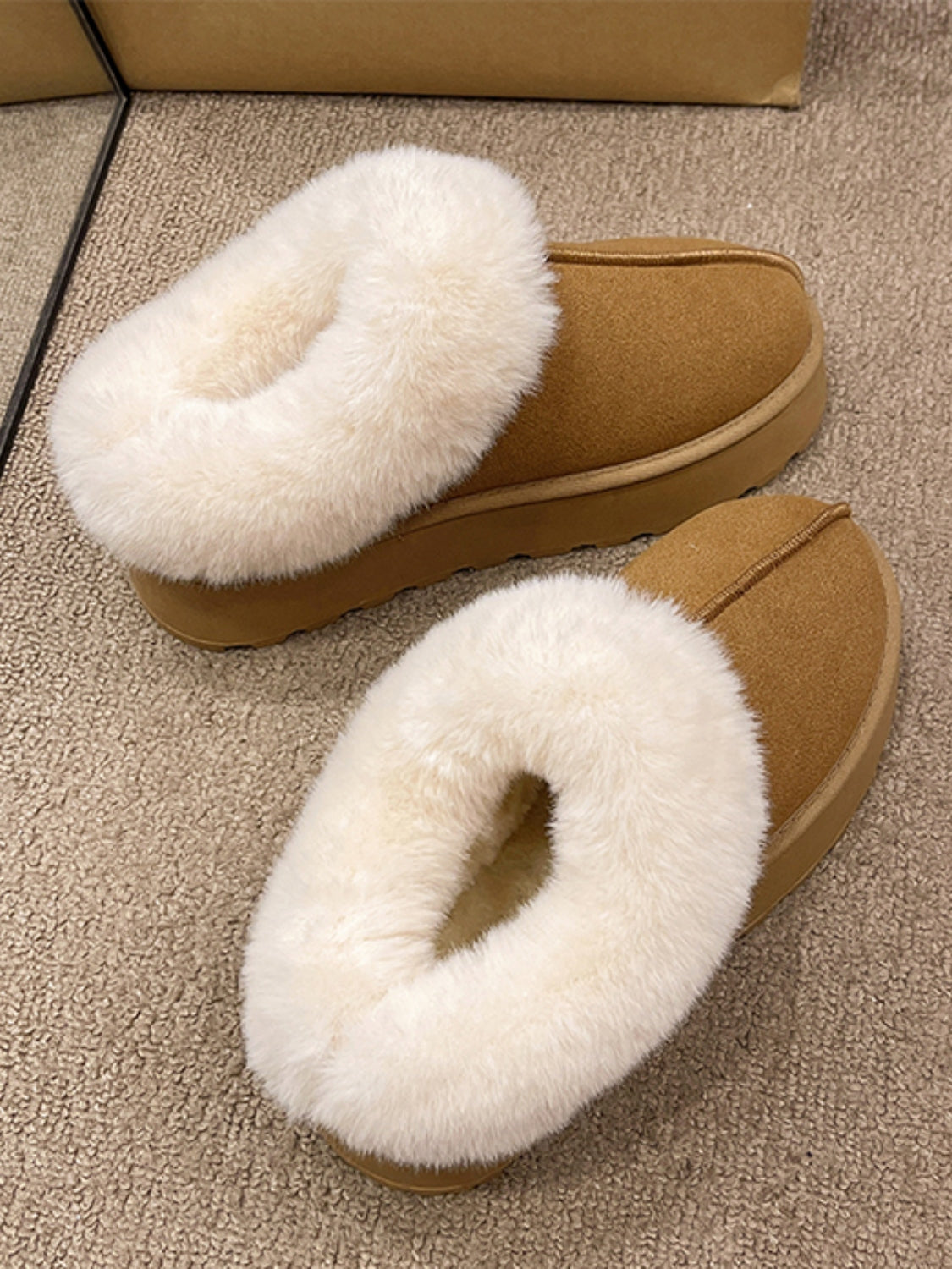 Platform Slippers Tazzette Plush Faux Fur Collar Slip-on Vegan Suede Winter Shoes