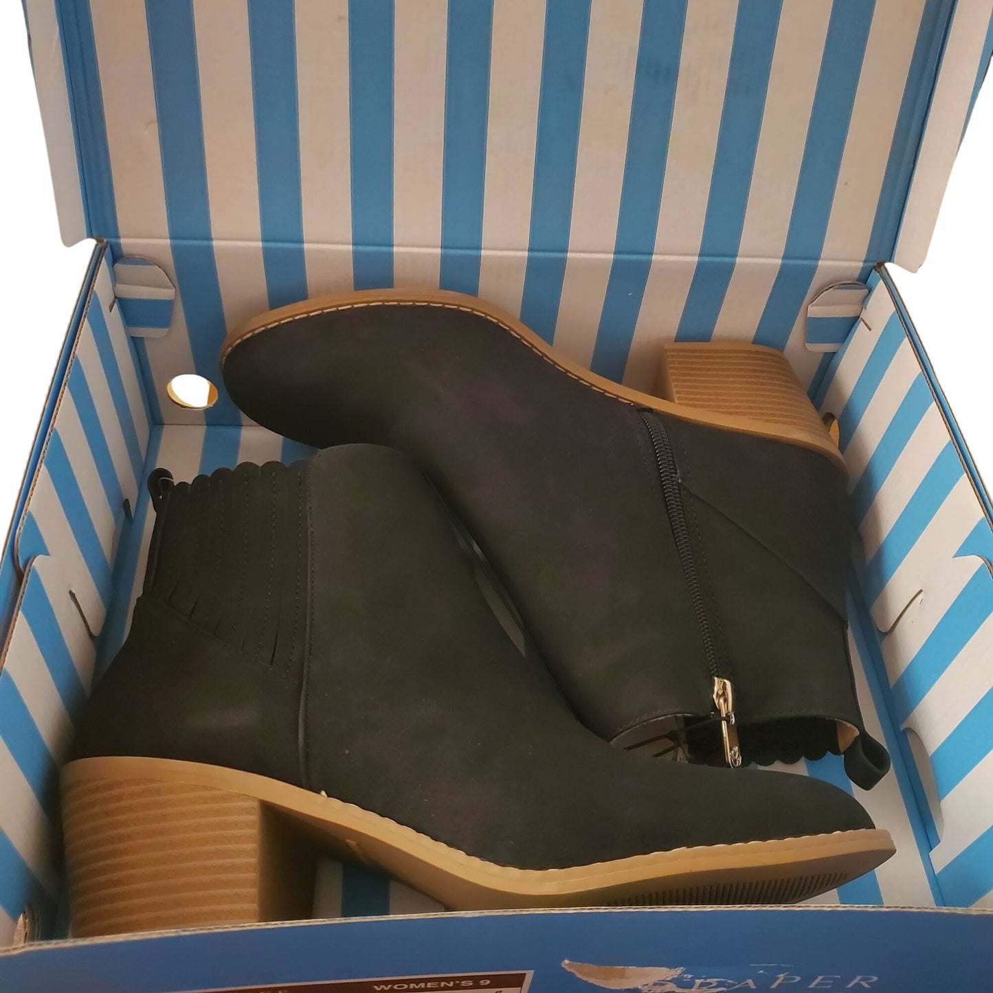 Draper James Womens Elle Bootie Chunky Stacked Heel Zip-up Ankle Boots Brown