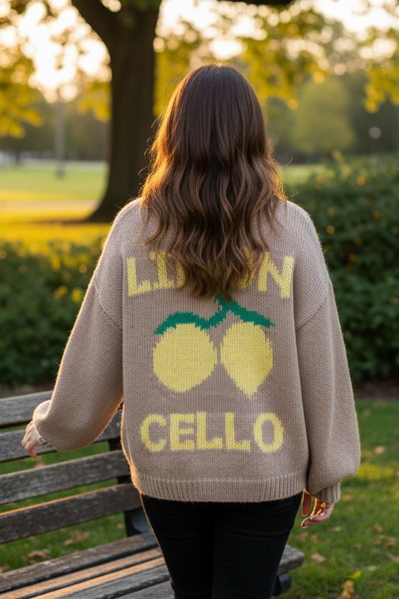 Limon Knit Oversized Lemon Button Front Sweater Long Sleeve V-neck Cardigan