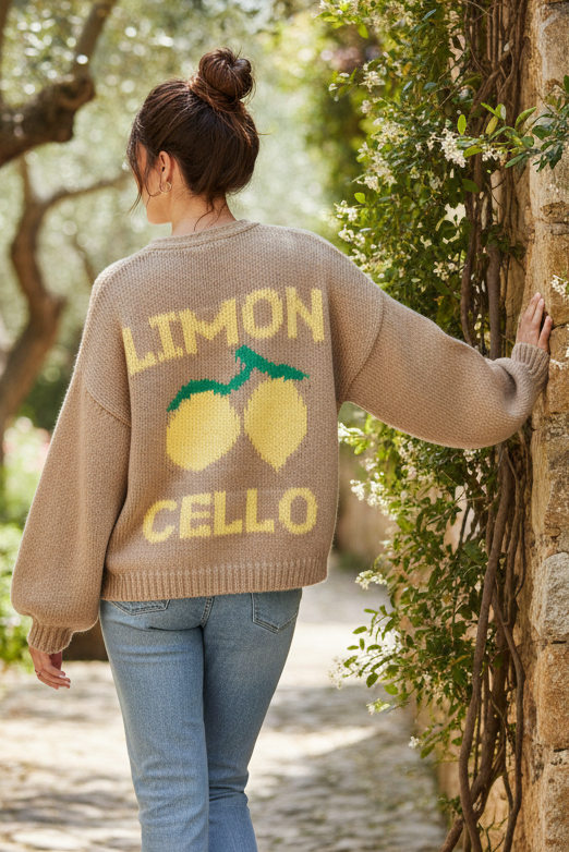 Limon Knit Oversized Lemon Button Front Sweater Long Sleeve V-neck Cardigan