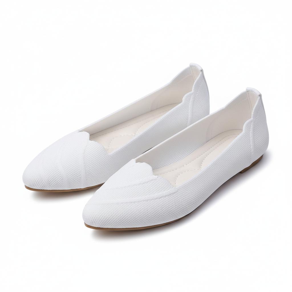 Jacquard Mesh Knit Pointed Toe Flats Slip-On Ballet Shoes Scalloped Edge Loafers