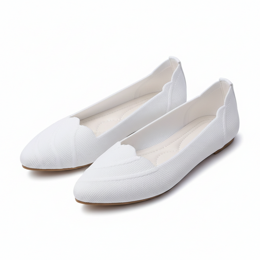 Jacquard Mesh Knit Pointed Toe Flats Slip-On Ballet Shoes Scalloped Edge Loafers