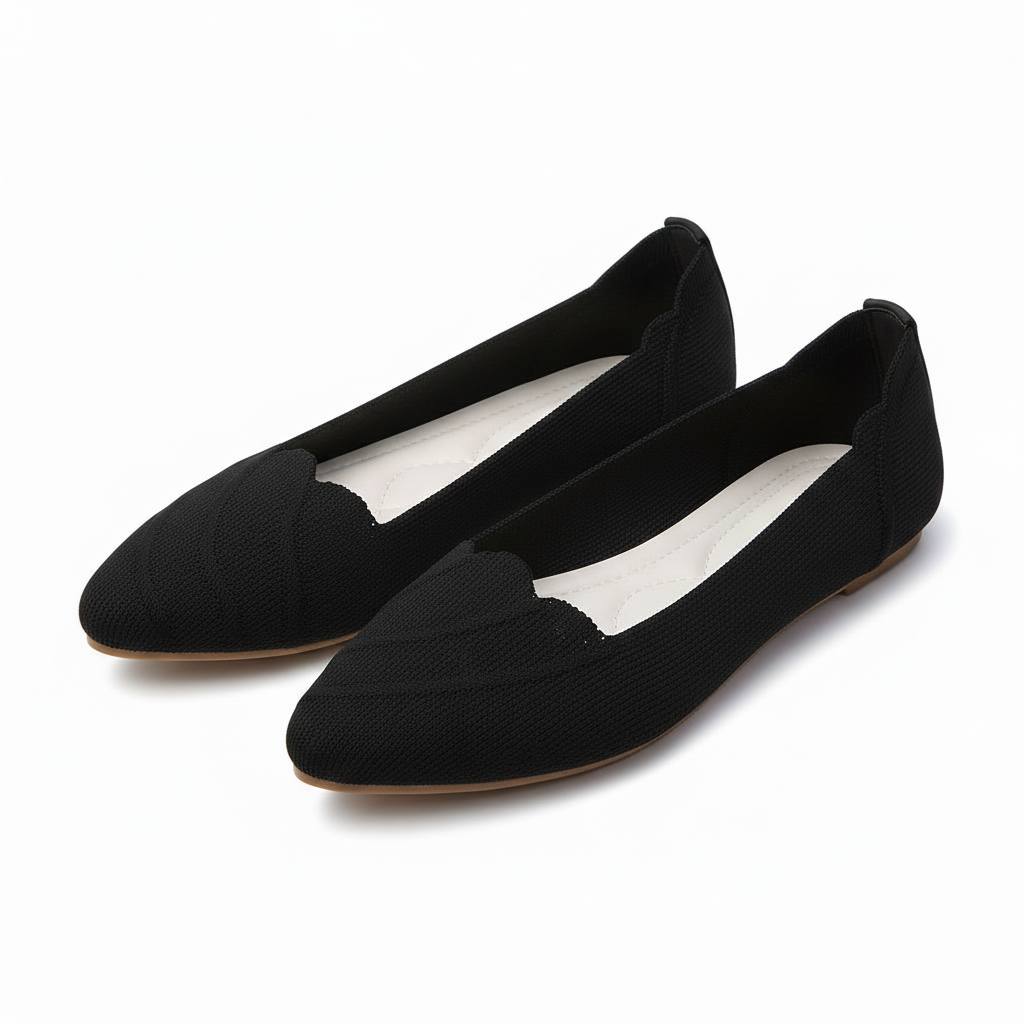 Jacquard Mesh Knit Pointed Toe Flats Slip-On Ballet Shoes Scalloped Edge Loafers