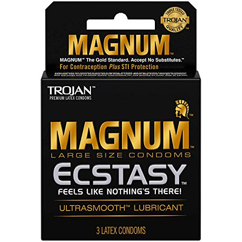 Trojan Magnum Ecstasy Large Size Condom, 3 Count Box, with Ultrasmooth