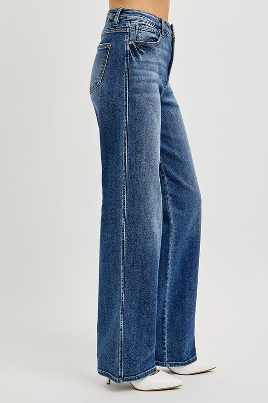 RISEN Tummy Control High-Rise Wide Leg Boyfriend Jeans Relaxed Fit Denim Pants