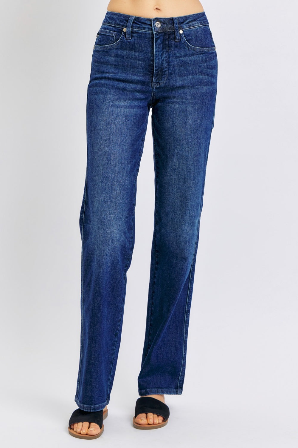 High-Rise Waist Denim Classic Boyfriend Straight Leg Jean Pants Dark Judy Blue