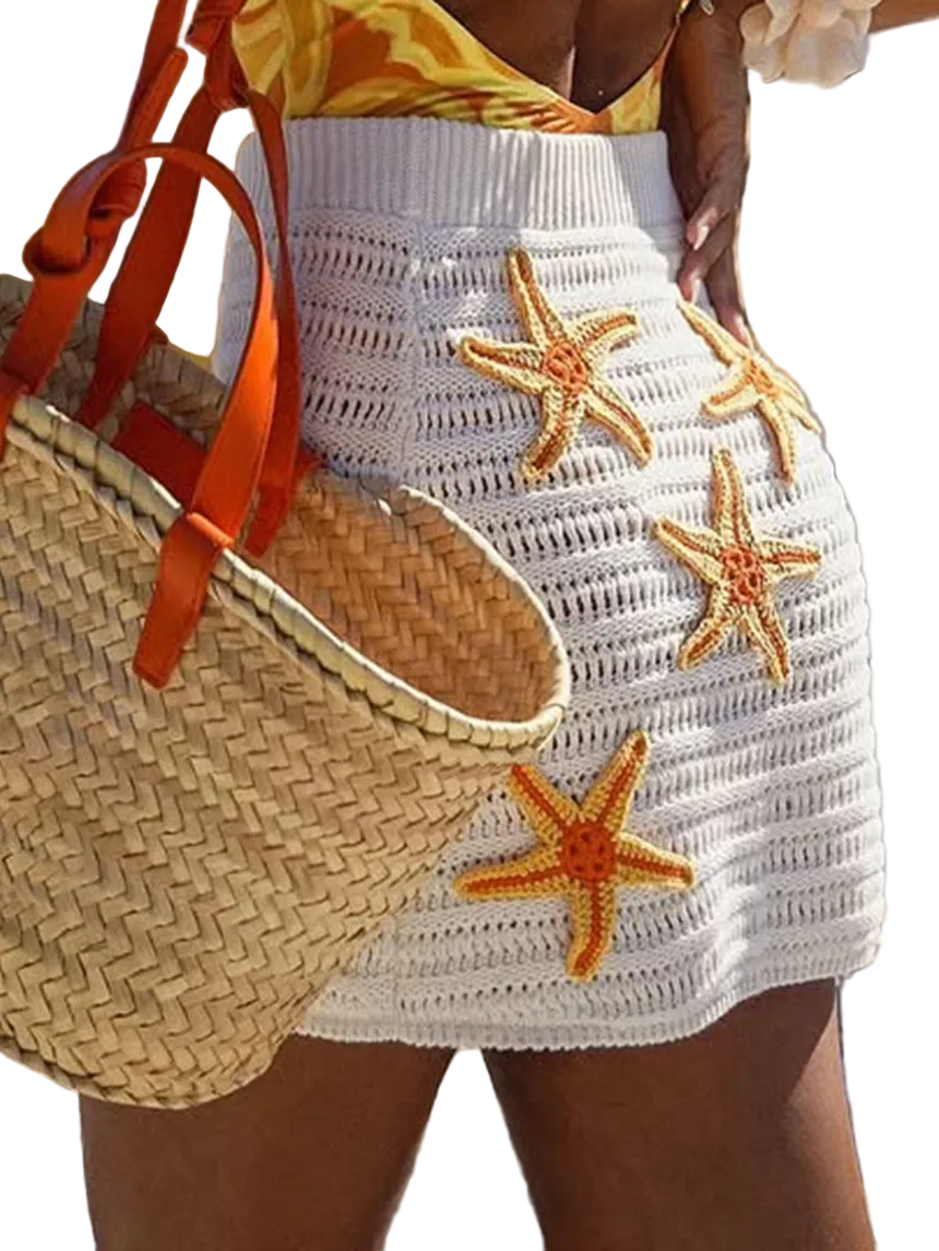 Crochet Starfish Swim Cover-Up Skirt Openwork Knit Mini Nautical Mermaid