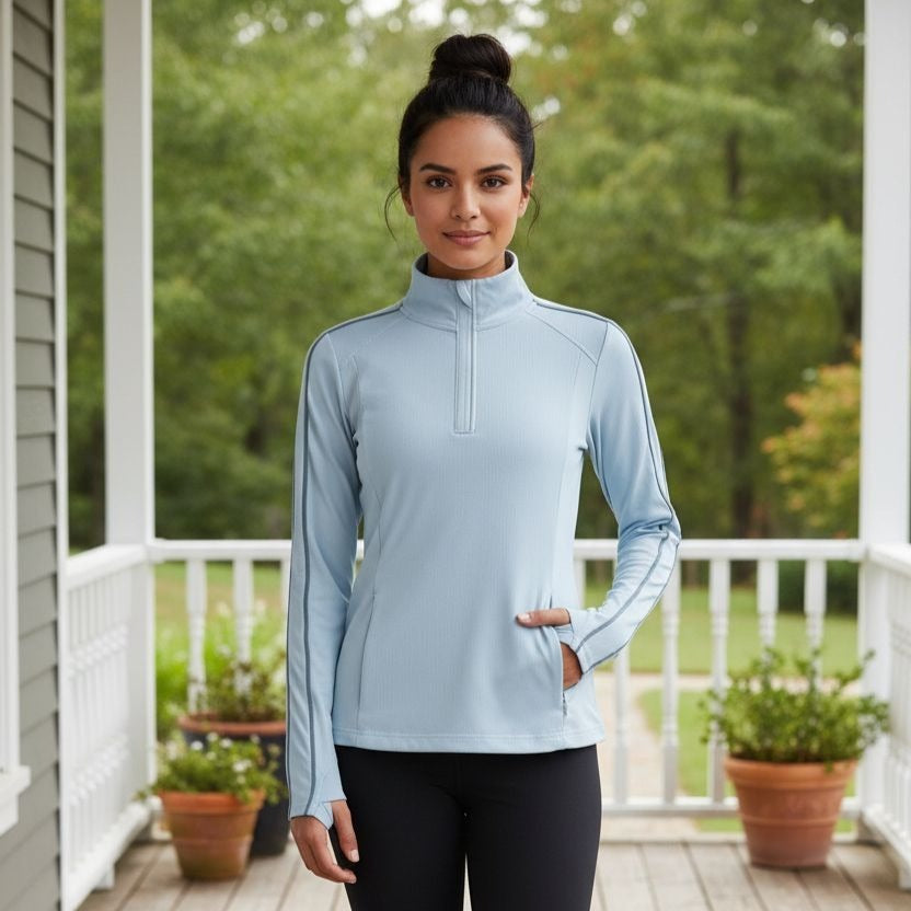 Mondetta Quarter-Zip Shirt Athletic Top Side Zip Pockets Activewear Pullover