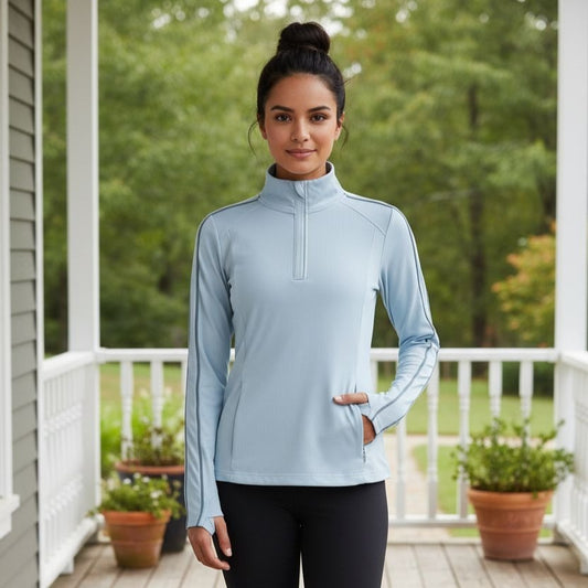 Mondetta Quarter-Zip Shirt Athletic Top Side Zip Pockets Activewear Pullover