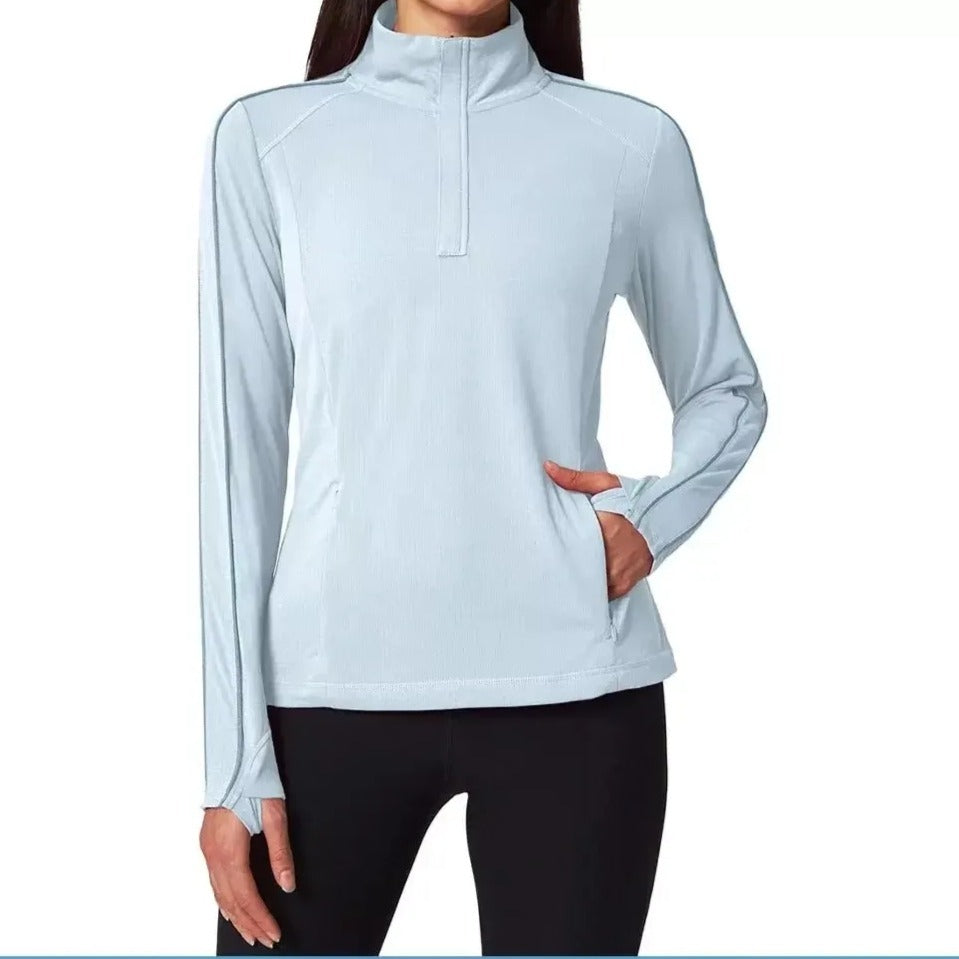 Mondetta Quarter-Zip Shirt Athletic Top Side Zip Pockets Activewear Pullover