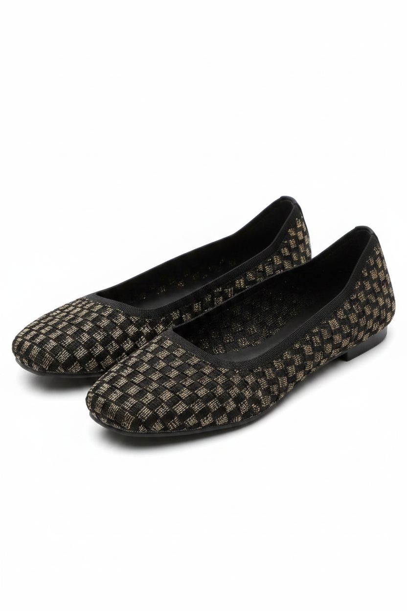 Textured Checker Knit Round Toe Ballet Flats Casual Slip-On Shoes