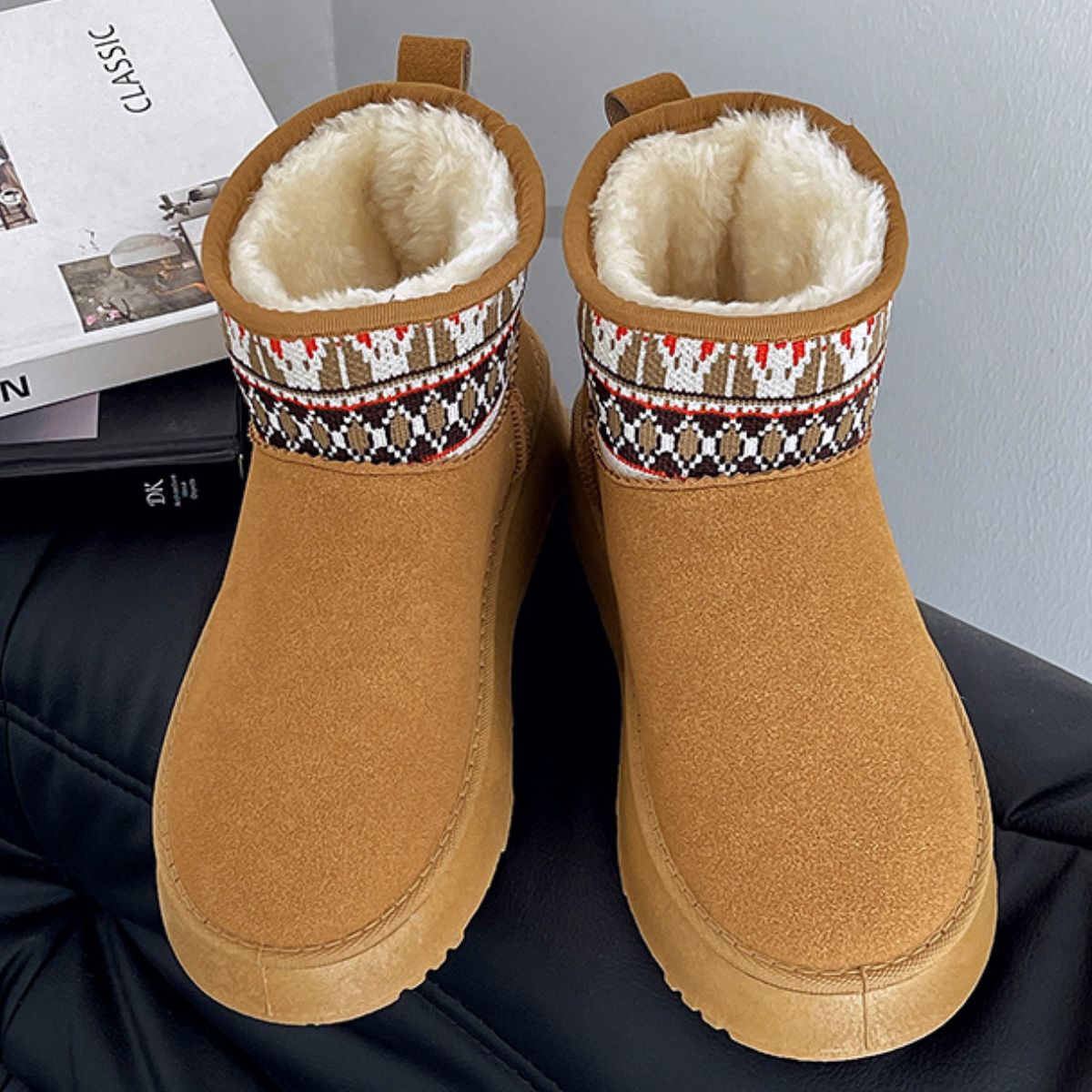 Thermal Platform Knit Ankle Classic Mini Boots Antherson Plush Faux Fur Slip-on Shoes