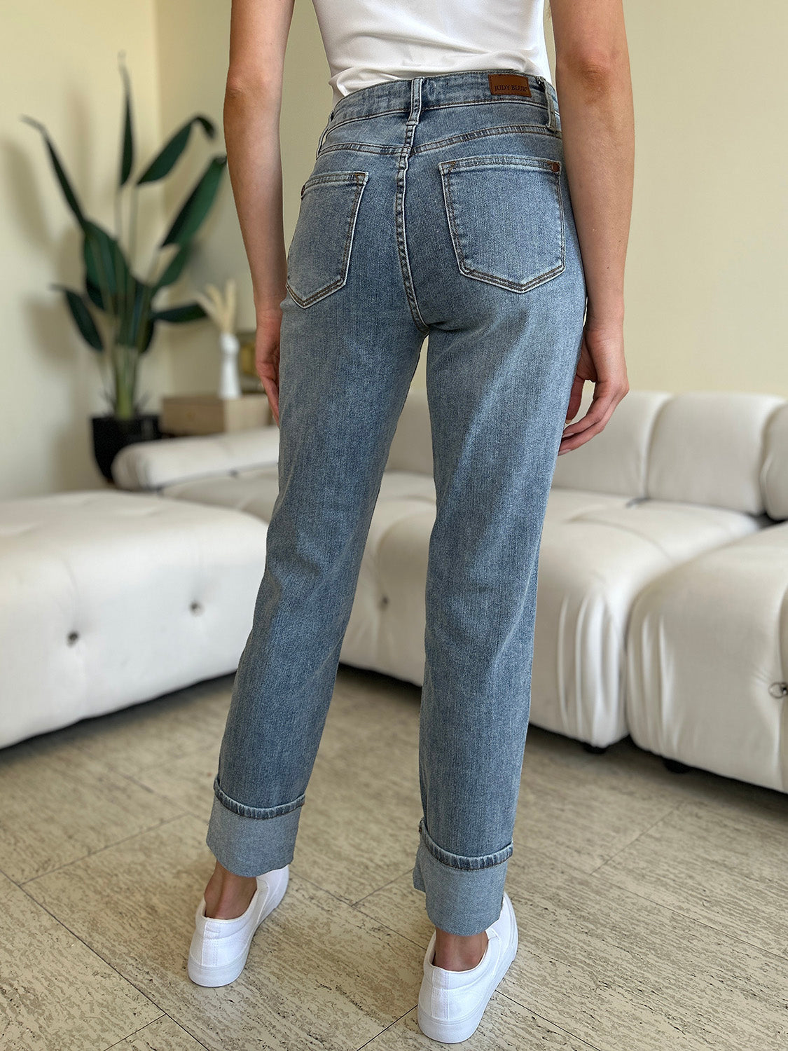 Judy Blue High Rise Waist Skinny Stretch Slim Fit Denim Cuffed Hem Jean Pants