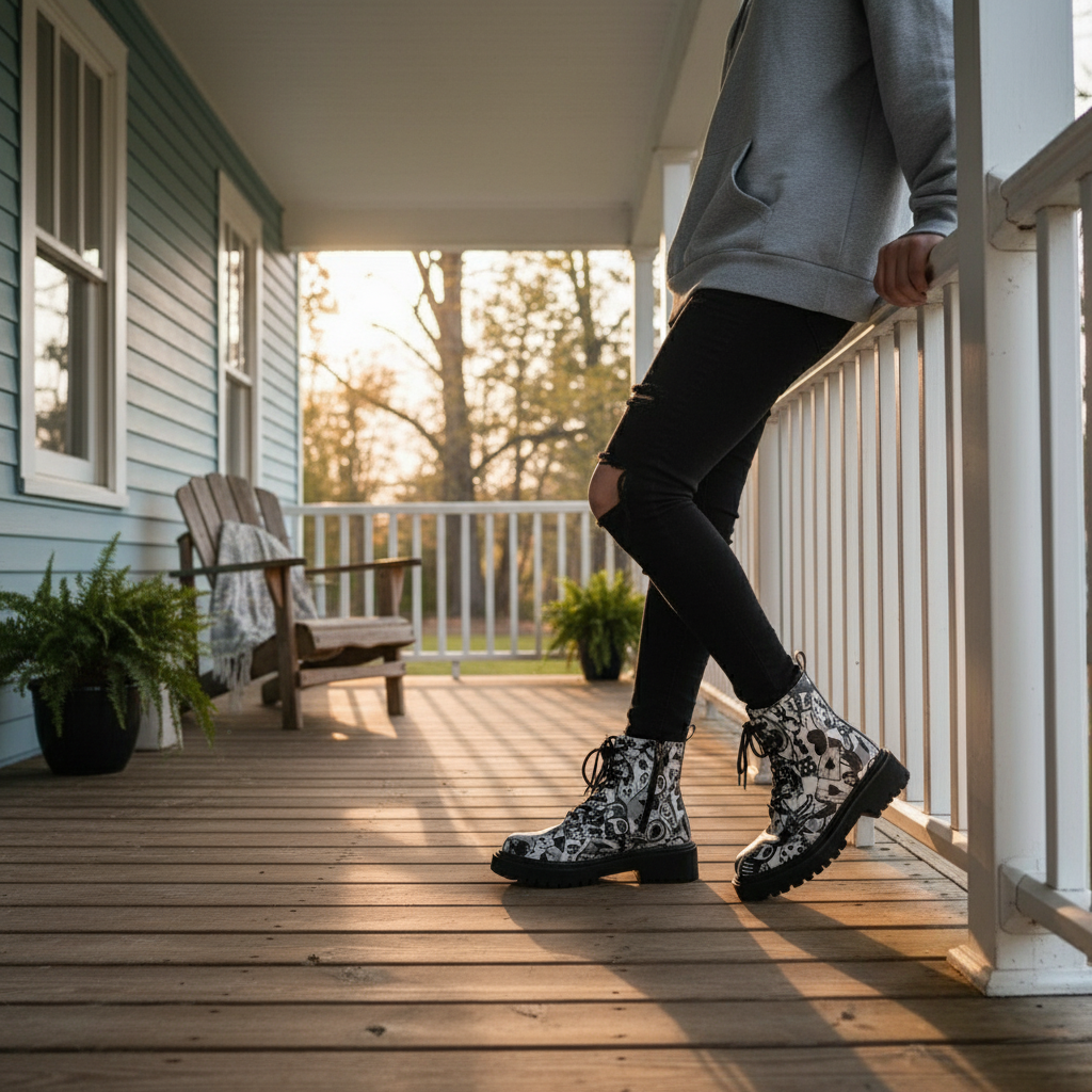 Graffiti Combat Boots Lace-up Streetwear Lug Chunky Utility Artists Retro Shoes