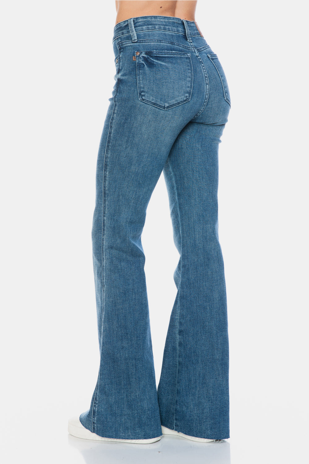 Judy Blue Tummy Control Mid-Rise Jeans Slim Fit Tapered Flare Cut-off Denim Pants