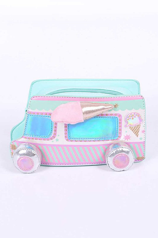 Iridescent 3D Ice-cream Truck Purse Convertible Crossbody Shoulder Novelty Bag Clutch Vegan Fun Eclectic