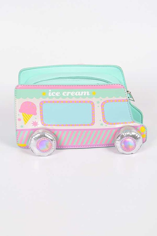 Iridescent 3D Ice-cream Truck Purse Convertible Crossbody Shoulder Novelty Bag Clutch Vegan Fun Eclectic