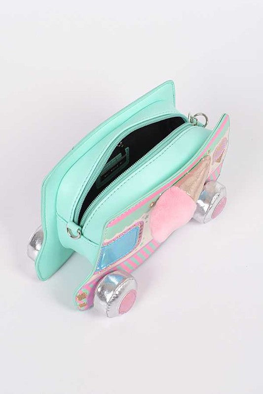 Iridescent 3D Ice-cream Truck Purse Convertible Crossbody Shoulder Novelty Bag Clutch Vegan Fun Eclectic