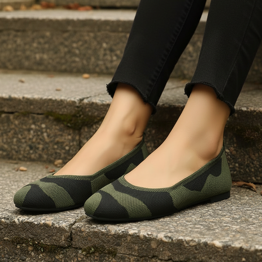Camouflage Mesh Knit Square Toe Ballet Flats Camo Slip-On Shoes Western Cowgirl