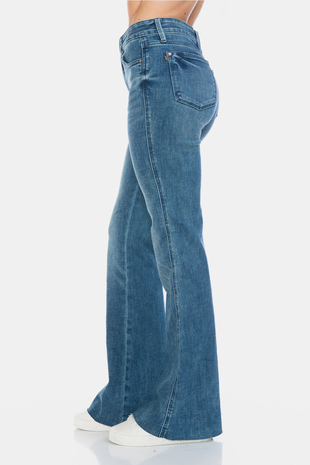 Judy Blue Tummy Control Mid-Rise Jeans Slim Fit Tapered Flare Cut-off Denim Pants