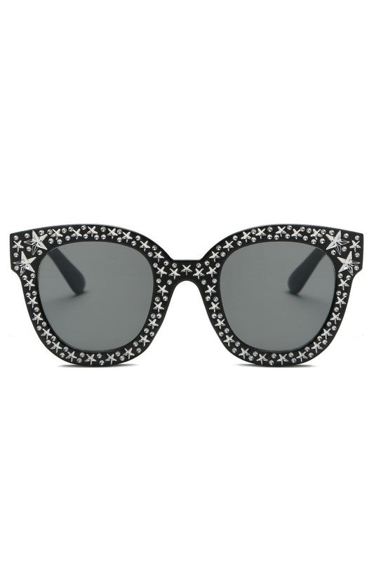 Sunglasses Star Studded Rhinestone Round Cat Eye Womens Fashion UVA