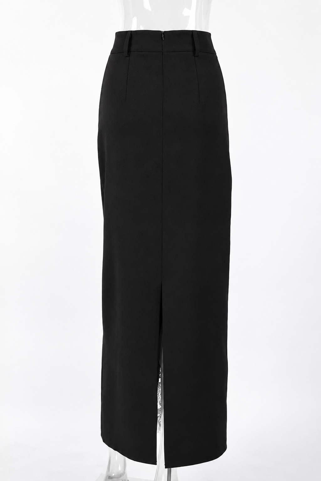 High Waist Scalloped Lace Accent Dramatic High Slit A-Line Zip Back Midi Skirt