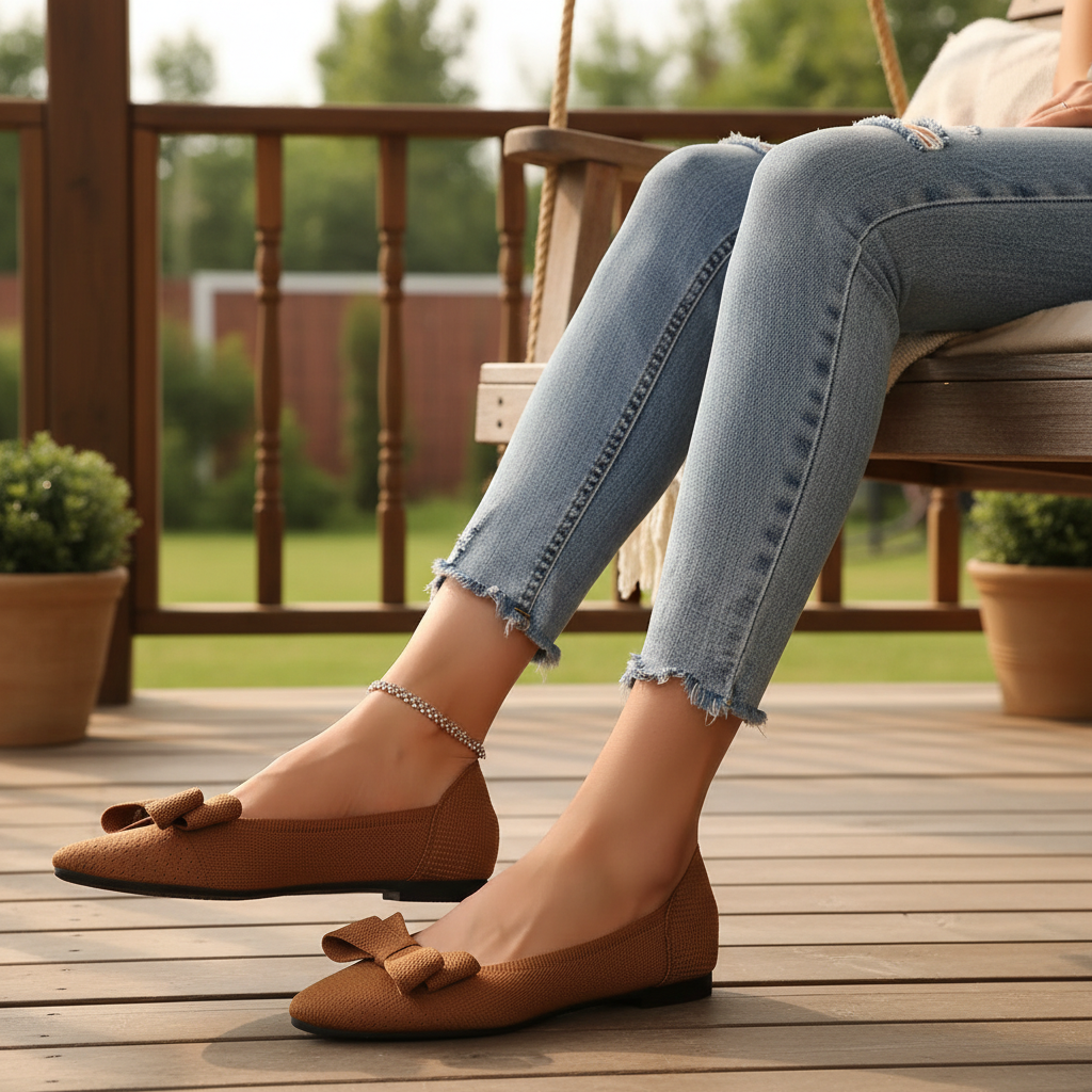 Large Bow Mesh Knit Pointed Toe Flats Slip-On Ballet Breathable Loafers Shoes