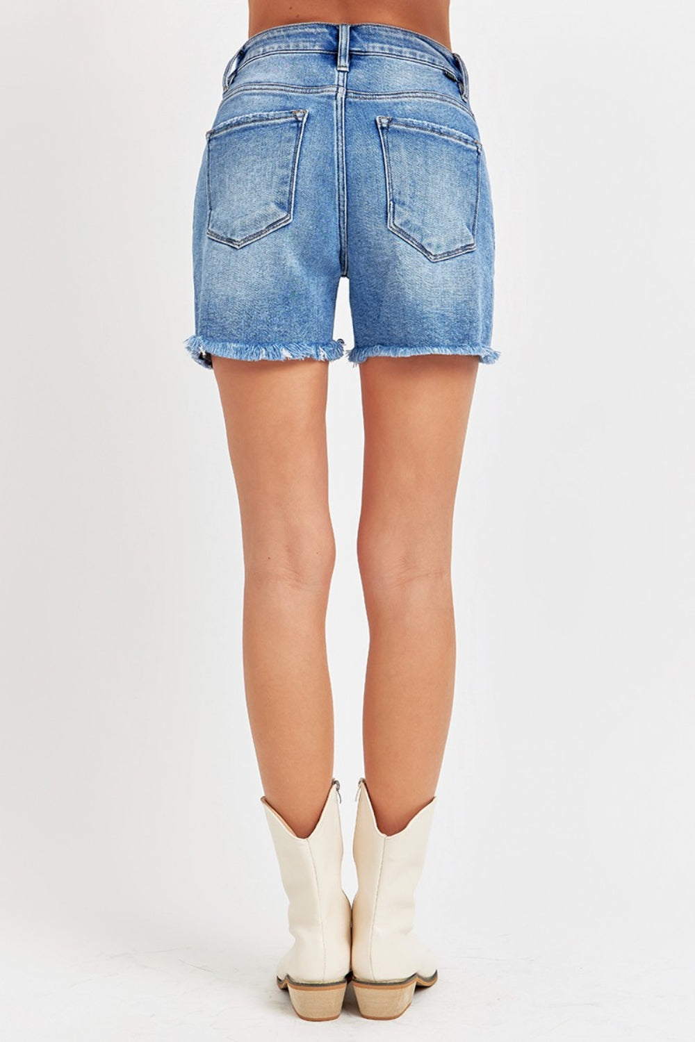 RISEN Mid-Rise Cut-off Retro Frayed Side Slit Relaxed Boyfriend Jean Midi Shorts