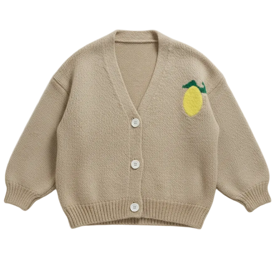 Limon Knit Oversized Lemon Button Front Sweater Long Sleeve V-neck Cardigan