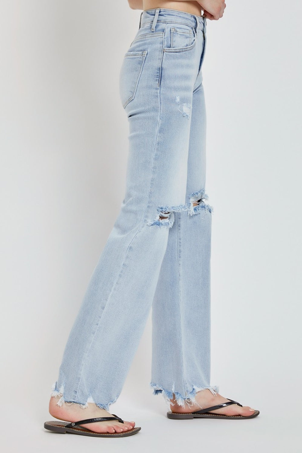 RISEN Distressed High-Rise Jeans Retro Straight Wide Leg Classic Denim Pants