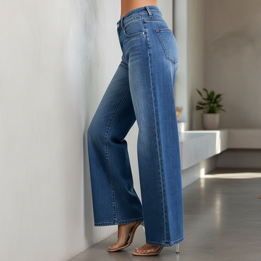 Risen High Rise Waist Slouchy Retro Baggy Wide Leg Jeans Boyfriend Fit Denim Pants
