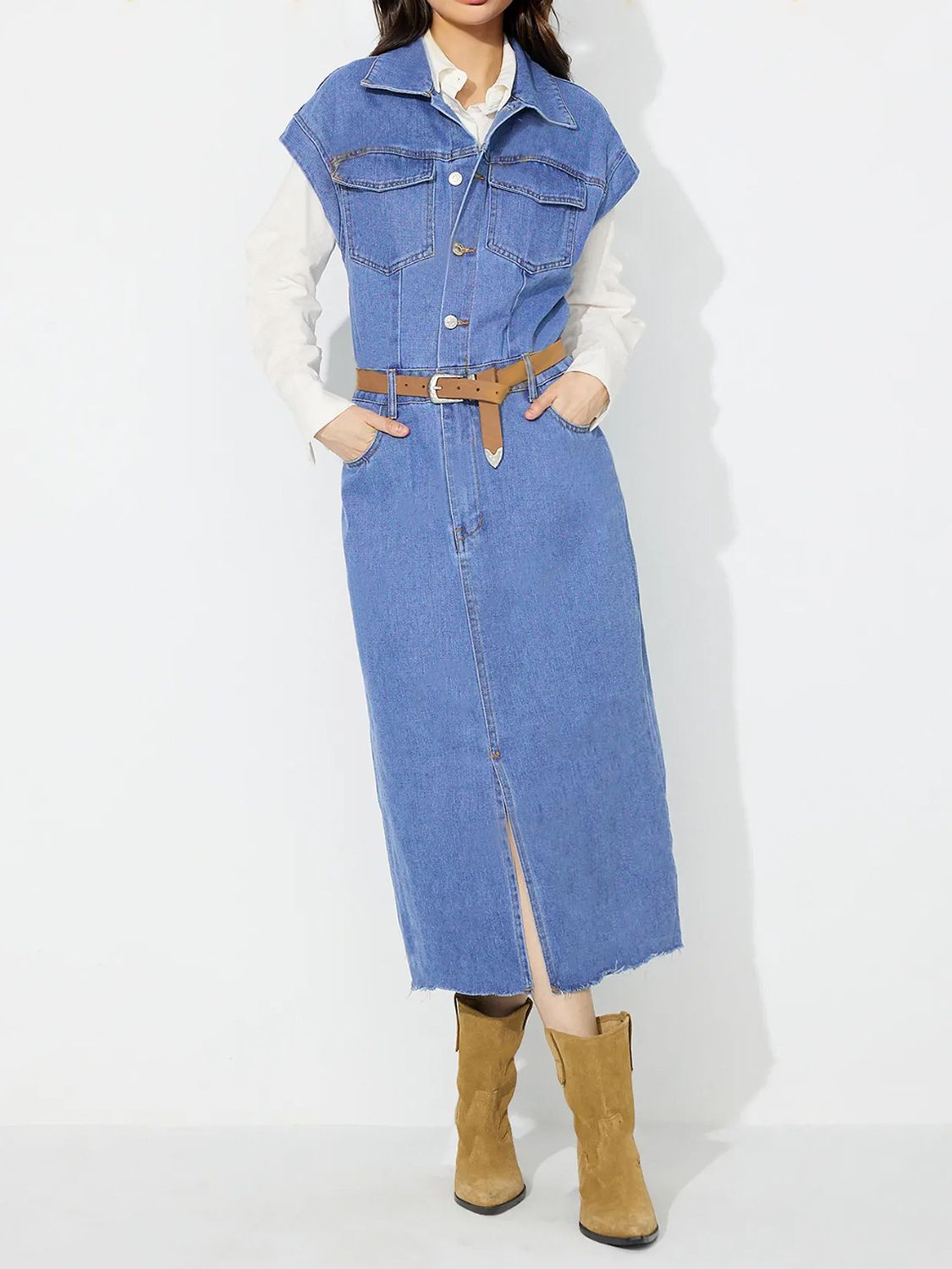 midi jacket dress Denim Midi Dress Jacket S