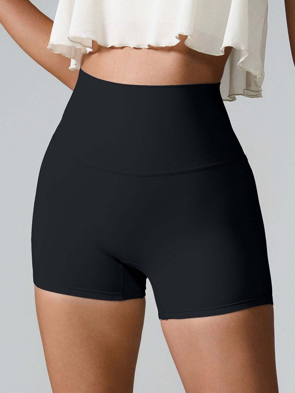 High Rise Athletic Shorts Wide Waistband Back Pocket Yoga Activewear