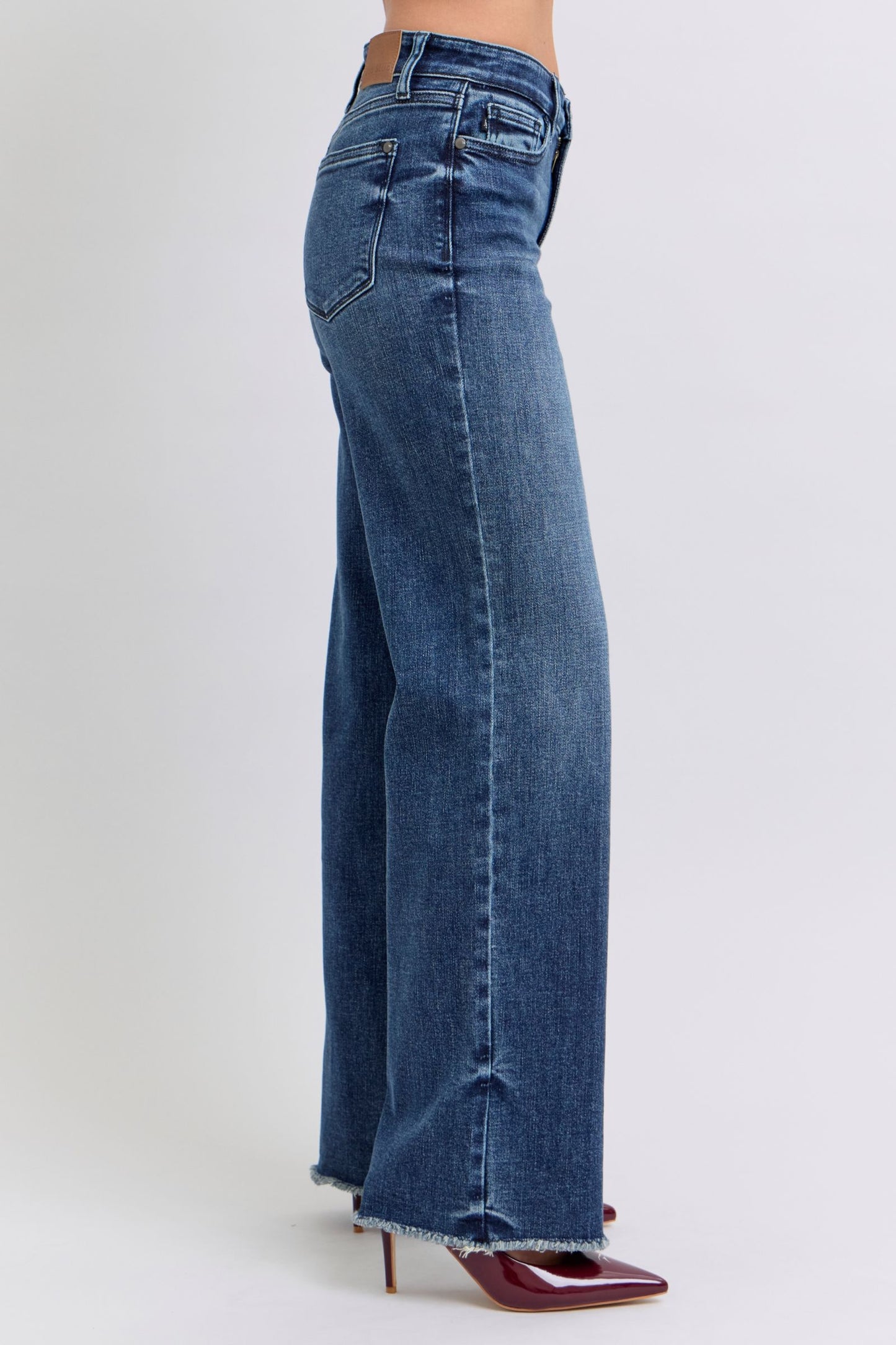 Judy Blue Mid-Rise Straight Leg Boyfriend Relaxed Jeans Raw Hem Denim Pants