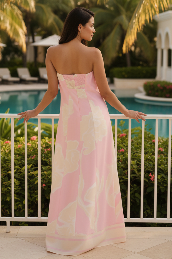 Strapless Column Tube Dress Smocked Backless Long Maxi