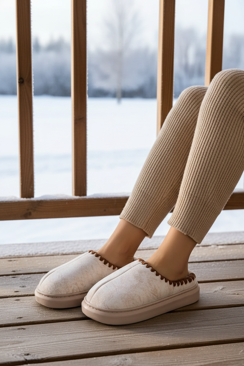 Plush Faux Fur Vegan Suede Platform Slippers Winter Slides Cozy Slip-on House Shoes