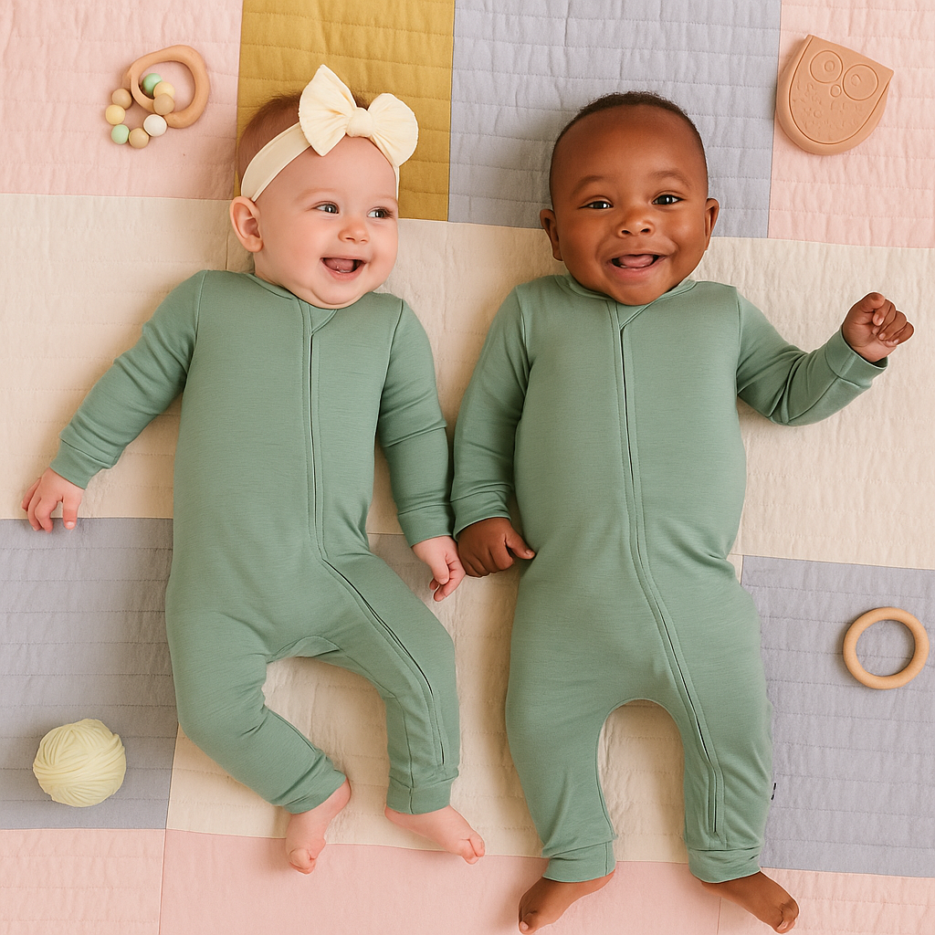 Larkspur Pant Romper Cloudweave Bamboo Long Sleeve Zip Baby Toddler One-piece Bodysuit Jade