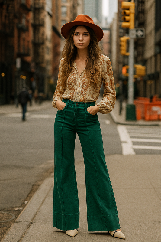 RISEN Mid-Rise Tummy Control Slim Fit Waist Baggy Wide Leg 70s Pants Denim Jeans Plus Size Available