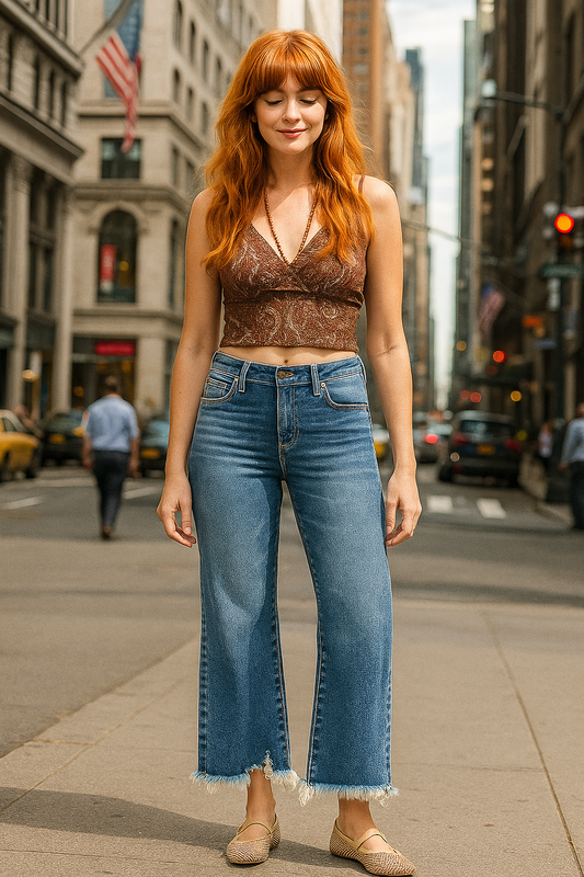 RISEN Mid-Rise Slim Fit Straight Leg Ankle Cropped Raw Frayed Hem Denim Pants Plus Size Available