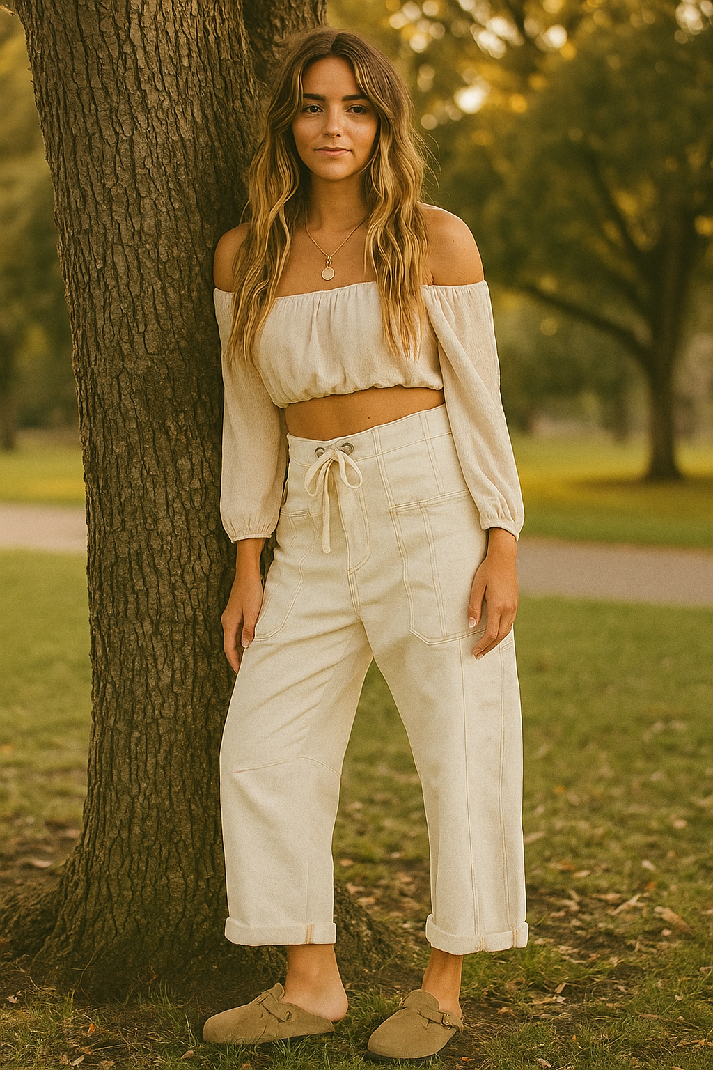RISEN Wide Barrel Jeans Drawstring High-rise Cuffed Hem Baggy Cargo Denim Pants Plus Size Available