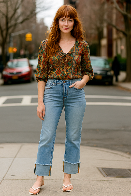 RISEN High-Rise Straight Leg Ankle Jeans Wide Cuffed Hem Relaxed Fit Denim Pants Plus Size Available