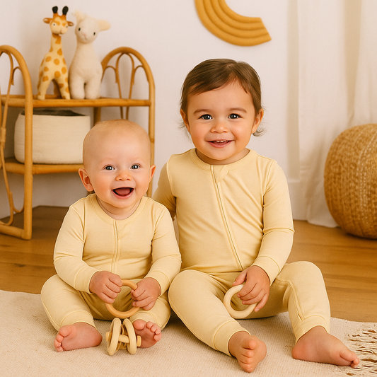 Larkspur Pant Romper Cloudweave Bamboo Long Sleeve Zip Baby Toddler One-piece Bodysuit  Golden Sand