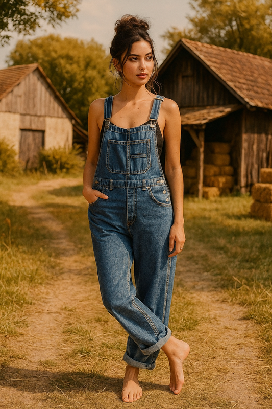 Retro 90s Pocket Denim Straight Leg Dungaree Sleeveless Jean Pant Overalls