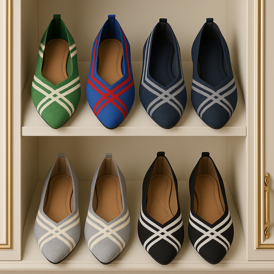 Pointed Toe Mesh Knit Contrasting Print Ballet Flat Casual Loafer Slip-on Shoes