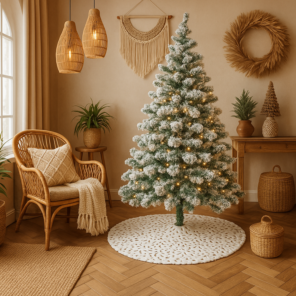 Feather Print Christmas Tree Skirt White Metallic Gold or Silver 47.4"